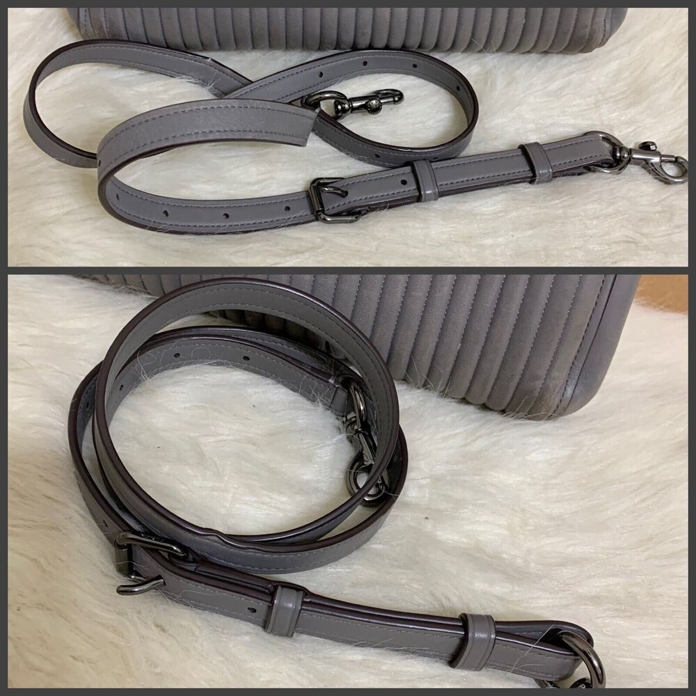 COACH Gray Linear Quilted Leather GRACE Structured Dowel Top Satchel #22728 - Picture 14 of 16